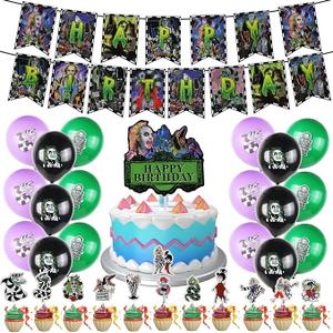 Horror Birthday Party Decorations, Halloween Birthday Party Supplies Decorations Set Include Banner, Balloons, Cake Toppers and Cupcake Toppers for Home Classroom Decor