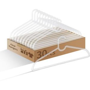Clothes Hangers 30 Pack, 16" Heavy Duty Coat Hanger, Clear Acrylic Hangar, Non-slip Short Neck Hanger for Closet, Space Saving Slim Thin Perchas for Adult Suit, T-shirt, Jacket, Dress, Blouse Clothing