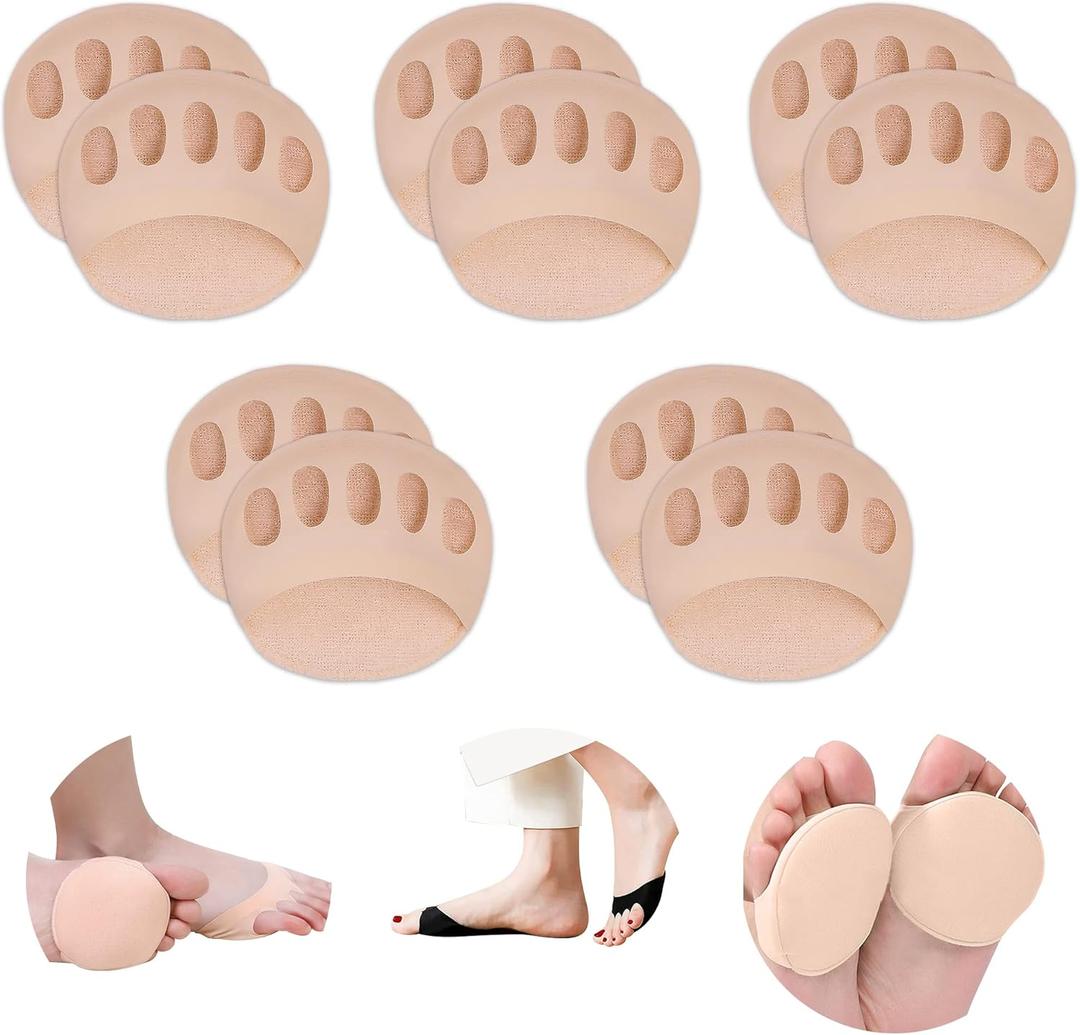 Ball of Foot Cushions Honeycomb Fabric Metatarsal Pads Invisible Socks Pads for Women and Men Reusable Forefoot Pads (5 Pairs-Beige)
