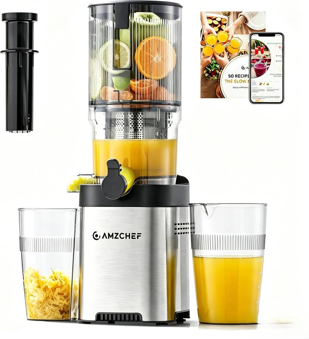 Cold Press Juicer Machine, 5.4" Wide Self-Feeding Chute | Masticating Juice Extractor for Whole Fruits & VegetablesLarge Auger & Triple Strainers, High Juice Yield, Easy to Clean