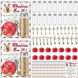 24 Set Christmas Eve Kit Santa Bell Santa's Magic Key Magic Reindeer Food Glass Jar Red Bell Xmas Key for Christmas Party Favor Eve Present for Family Stocking Stuffer Tree