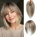 Hair Toppers for Women Real Human Hair Toppers with Thinning Hairpieces for Women with Bangs 10 Inch Human Hair Topper for Cover Gray Roots (4T6/613#) (Omber Blonde with Highlights)