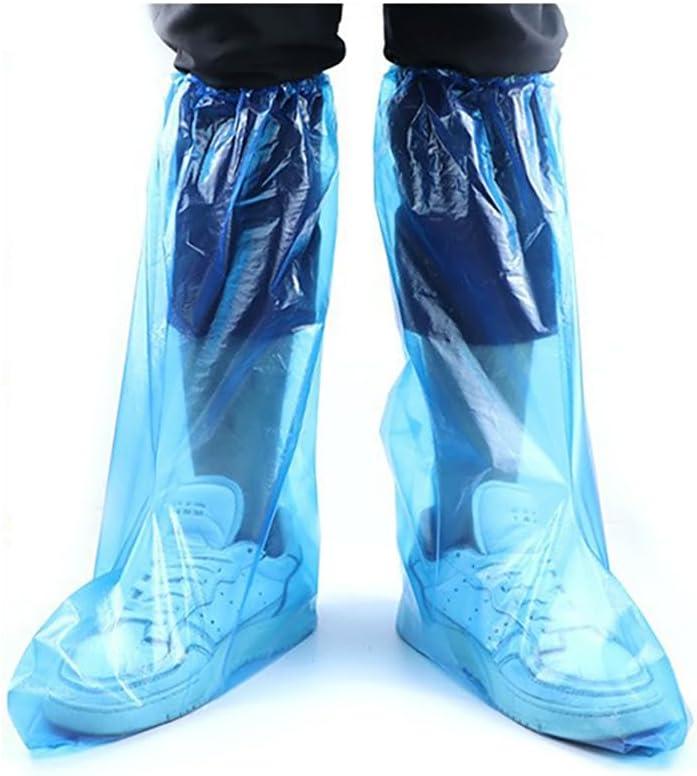 Disposable PE Waterproof Shoe Covers, Thickened Non-Slip Rain Boot Covers Wear-Resistant Plastic Overshoes for Men and Women for Outdoor and Indoors, 10 Pairs (Blue, 19.7 x 11.8 inches)