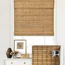 LazBlinds No Tools No Drill Cordless Bamboo Roman Shades, Light Filtering Window Treatment, Roll Up Bamboo Blinds for Windows 27.5'' W x 64'' H, Eastfield Teak
