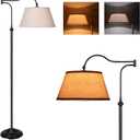 Cantilever Floor Lamp, Standing Chandelier Floor Lamp with 180° Adjustable Swing Arm, Modern Floor Lamps with Linen Shade, Classic Lamp for Living Room Office Bedroom Reading(Black)