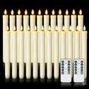 Homemory 24 Pcs Real Wax Flameless Taper Candles (NO Remote Timer), Battery Operated Candlesticks with Flickering Light, Ivory Window Candles, 9.6 Inches for Wedding Home Decor