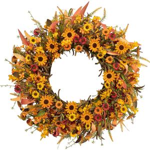 J'FLORU Artificial Fall Wreath 22 Inch Fall Wreaths for Front Door Autumn Porch Farmhouse Thanksgiving Day Harvest Festival
