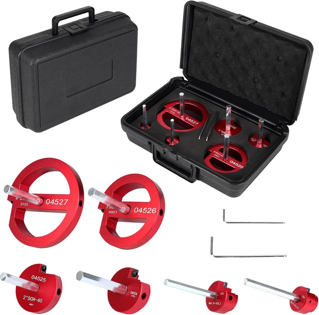 6-Pcs PVC Pipe Reamer Set with 2 Carbide Square Cutting Blades Sizes: , 3/4, 1, 1-1/2, 2, 3, 4 Aluminum Cutting Head For PVC, CPVC, or ABS Piping (Red)