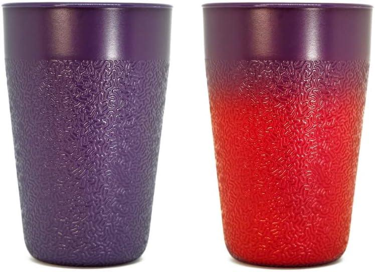 BiceThermo Drinking Cups, change color over 37 Celsius (98.6 F), 100% Recyclable Tumbler, for hot drinks, Dishwasher Safe, Made in Italy, 40cl, Purple/Red (Pack of 3)