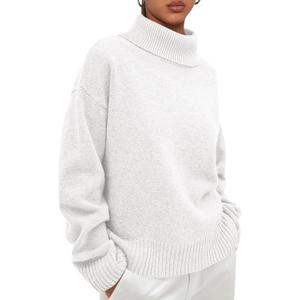 PRETTYGARDEN Womens Turtleneck Long Sleeve Sweater 2026 Fall Trendy Loose Fit Casual Tops Chunky Knit Pullover Sweaters (Medium, White)