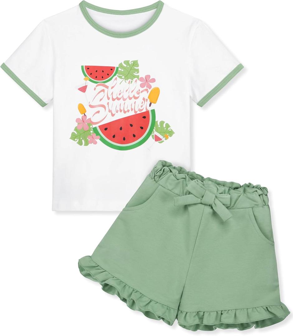 Resinta Toddler Baby Girl Summer Outfit Cotton T Shirt and Shorts Set Cute Casual Top Tee Shorts Pant Girls Clothes Set (White)