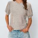 AUTOMET Womens Summer Short Sleeve Sweater Dressy Business Casual Blouses 2026 (Beige, M)