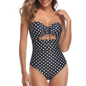 Holipick Women Tummy Control One Piece Swimsuits Strapless Bandeau Bathing Suits Ruched Slimming Swimwear (Black, L)