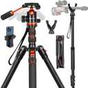 2 in1 Tripod for Camera & Hunting Tripods, 68" Camera Tripods & Monopods with Removable Handle, Aluminum Rifle Tripod & Shooting Stand, Heavy Duty Tripods for DSLR,Canon,Nikon,Sony, Extra Carry Bag (Orange)
