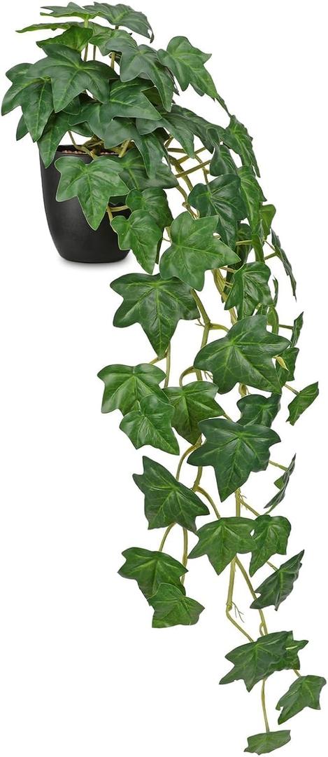 Fake English Ivy Plants in Pots Set of 2 – Realistic Artificial Ivy Greenery for Home Decor, Tabletop, Office, Shelf, Balcony or Bathroom – Lifelike Faux Hanging Vines, No Maintenance Required
