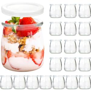20 Pack 6.8oz Small Glass Jars With Lids, Glass Yogurt Containers With Lids, Yogurt Jars With PE Lid, Pudding Jar for Jam, Jelly, Honey, Wedding Favors