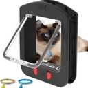 [ALUMANI] Cat Door for Interior Door and Exterior Door, 4 Way Locking with Magnetic Flap, Collar Activated Cat Door, 2pcs of Cat Magnetic Collars, Black
