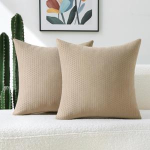 FUTEI Brown Decorative Throw Pillow Covers 20x20 Inch Set of 2,Soft Chenille Triangle Check Pattern Cushion Case,Modern Home Decor for Couch Bed Living Room