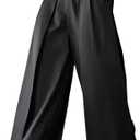 OYOANGLE Men's Baggy Wide Leg Pants Zipper Fly Pleated Trousers Business Casual Dress Pants with Pocket, Large