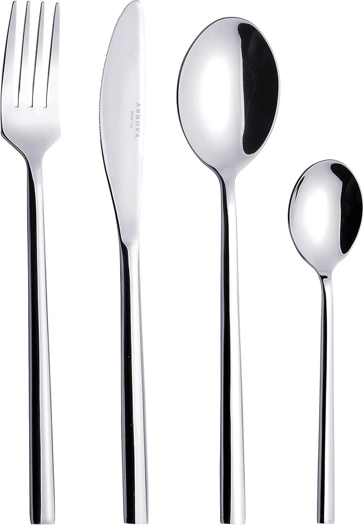 ANNOVA 24 Piece Silverware Set, Service for 6, Premium Forged Stainless Steel Tableware Kitchen Flatware Set Utensils, Includes Dinner Knives, Forks, Spoons, & Dessert Spoons