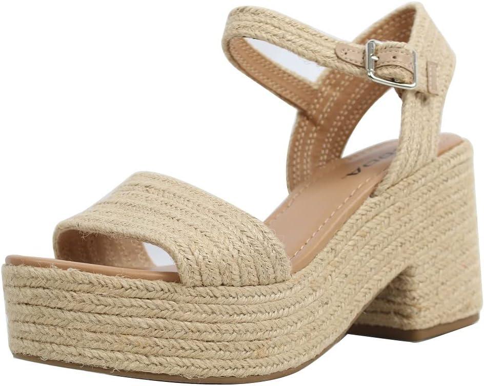 Soda Women's Castle Jute Open Toe Ankle Strap Platform Wedge (Lt Tan, 8)