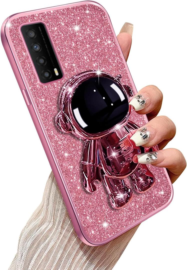 Phone Case for TCL Stylus 5G with Astronaut Kickstand & Lanyard Soft TPU Bling Shockproof Protection Cover for TCL Stylus 5G Case, Rose Gold