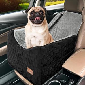 melafa365 Dog Car Seat for Small Medium Dogs, Memory Foam Dog Booster Seat, Elevated Pet Car Seat for Dogs up to 35 lbs, Travel Safety with Storage Pockets (Gray/Black)