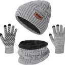 3-Pieces Winter Beanie Hat Scarf and Touch Screen Gloves Set Warm Knit Skull Cap for Men Women