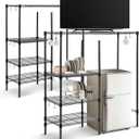Huwena 4 Tier Mini Fridge Stand with Storage Shelf, Adjustable Rack, Black