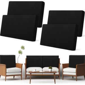 Newwiee Set of 4 Stretch Patio Cushion Covers Sofa Couch Seat Chair Slipcovers Cushion Cover Replacement Furniture Protector for Pets Washable(Black,Back Cover,Solid)