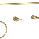 YUMORE Gold Bathroom Hardware Set, 4-Pieces Wall Mounted Bath Accessories Kit, Stainless Steel Towel Bar, Towel Ring, Toilet Paper Holder & Robe Hooks, Modern Brushed Gold Finish