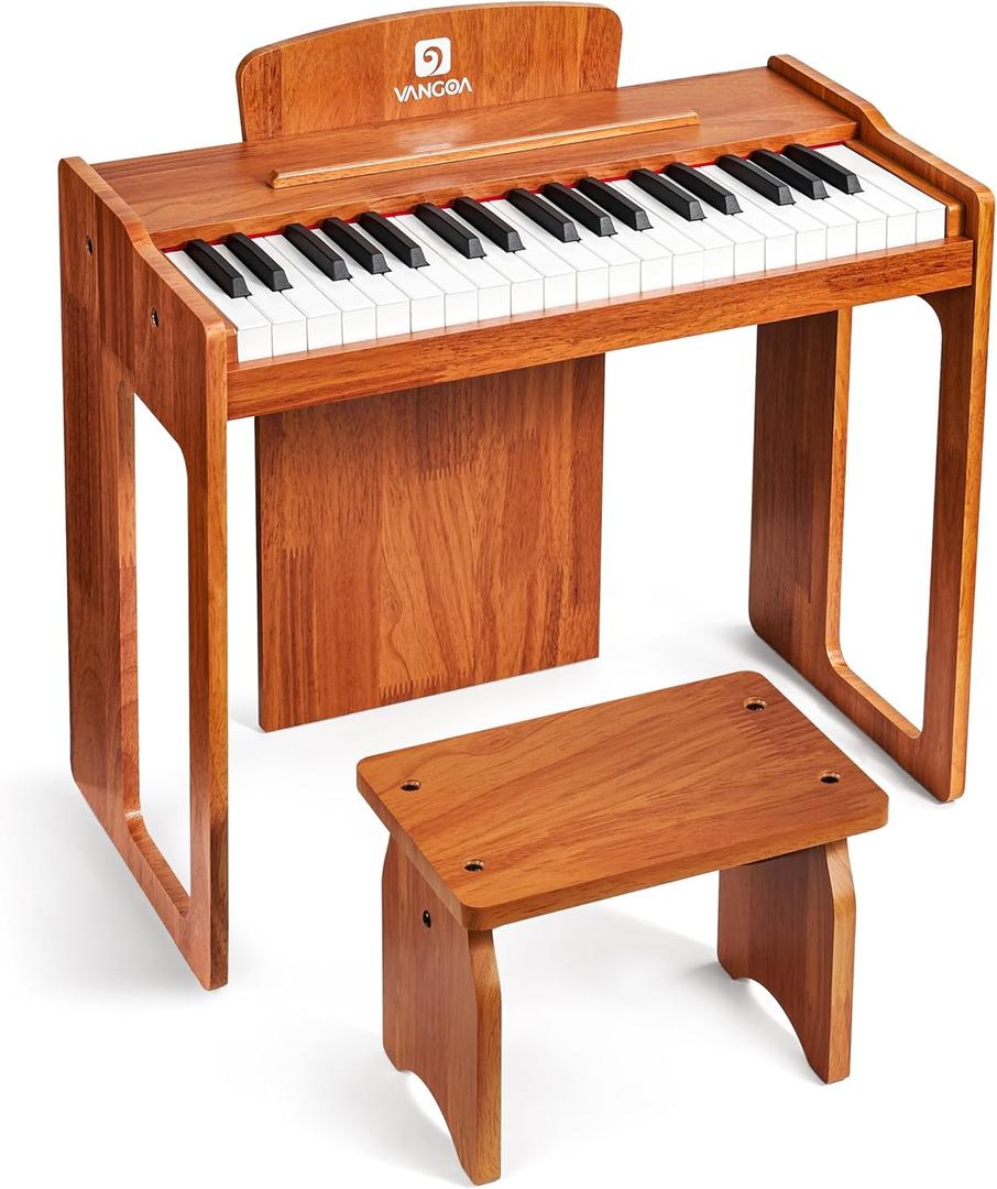 Vangoa Kids Piano Keyboard, 37 Keys Wood Digital Piano for Kids, Music Educational Instrument Toy, for Girls and Boys, Solid Wood Yellow (Bright Brown)