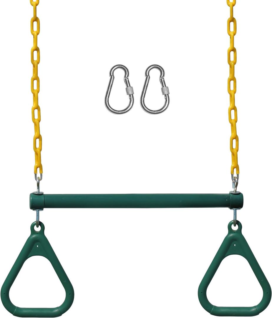 Jungle Gym Kingdom Swing Sets for Backyard, Monkey Bars & Swingset Accessories - Set Includes 18" Trapeze Swing Bar & 48" Heavy Duty Chain with Locking Carabiners - Outdoor Play Equipment (Green)