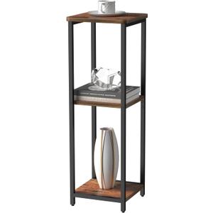 10" Wide Square Drink Table with Adjustable Feet - 3-Tier Small Side Table for Apartments, Balcony & Office | Space-Saving, Lightweight & Multi-Functional (Plants, Books, Drinks) (Rustic Brown)