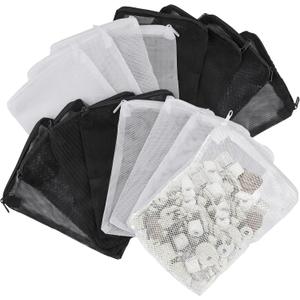 16 Pcs Aquarium Filter Media Bags Extra Fine, 7.8 x 5.9 Inch Filter Media Bag with Zipper, White & Black Aquarium Mesh Bag for Fish Tank Activated Carbon, Ceramic Rings