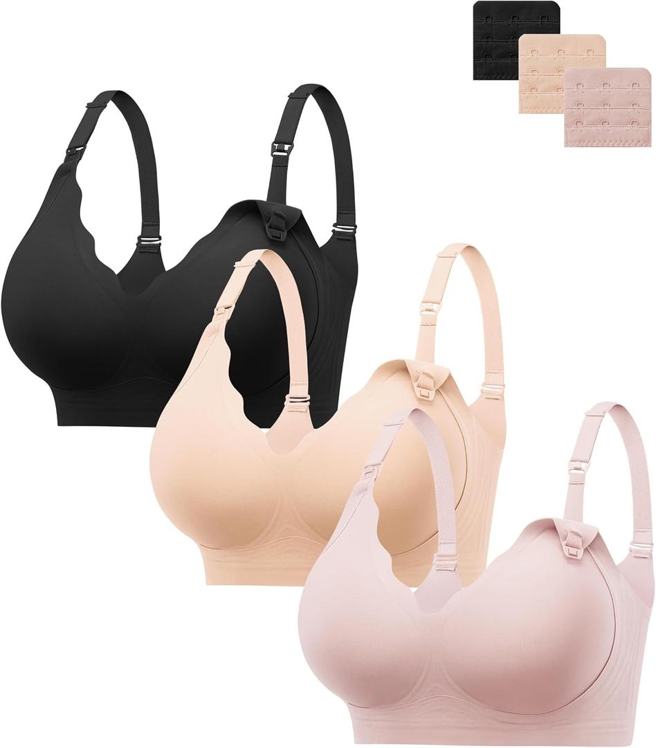 HBselect Nursing Bras for Breastfeeding 3PCS Comfort Jelly Maternity Bras Seamless Wireless Push Up Pregnancy Bralettes (M)