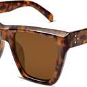 SOJOS Fashion Oversized Square Cat Eye Polarized Sunglasses for Women Trendy Cateye Style Womens Sunglasses SJ2179 (Dark Tortoise/Brown)