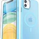 YENAPOON for iPhone 12 Case, iPhone 12 Pro Case, with 1 Screen Protector, Matte Magnetic Slim Phone Cover, Support for Magsafe, Shockproof Protection Translucent Frosted Back,Light Blue