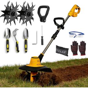 Cordless Tiller Cultivator Compatible with Dewalt 20V MAX Battery, Electric Garden Tiller w/360 RPM, 9In Tilling Width & 7In Depth, Rototiller for Lawn/Soil Cultivation (Battery Not Included)