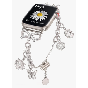 Minyee Compatible with Apple Watch Band 41/40/38/44/45/46/49/42mm Women, Dressy Stainless Steel Metal Diamond Bling Jewelry Bracelet with Cute Charm for iWatch Series 11 10 9 8 7 6 5 4 SE/Ultra 3 2 1