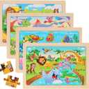 Wooden Puzzles for Kids Ages 4-6, 24 Piece Animal Dinosaur Marine Farm Jigsaw Puzzles 4 Packs, Preschool Toddlers Learning Activity Puzzles Toys for Boys Girls 3 4 5 6 Years Old, 24 pieces, 8.9 inches x 5.9 inches