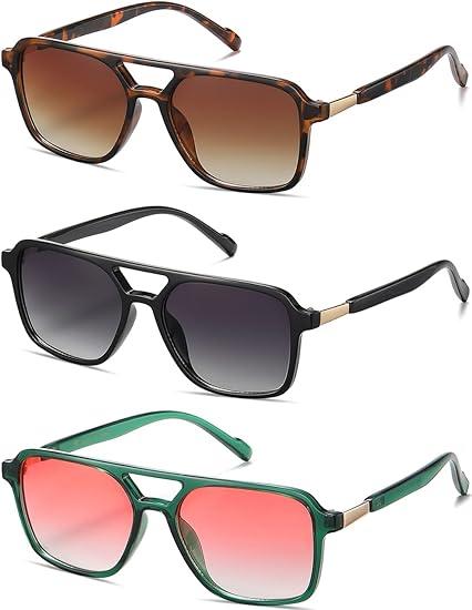 DUSHINE Retro Rectangular Aviator Sunglasses for Women Trendy Shades Sun Glasses UV400 Protection