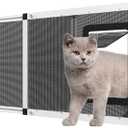 Adjustable Ventilated Pet Door for Window 35.4"-46.7" Wide, White Aluminum Frame + Stainless Steel Mesh | Breathable Bug-Proof | 4-Way Lock Magnetic Closure Cat Window Door, Cat Door for Window Insert