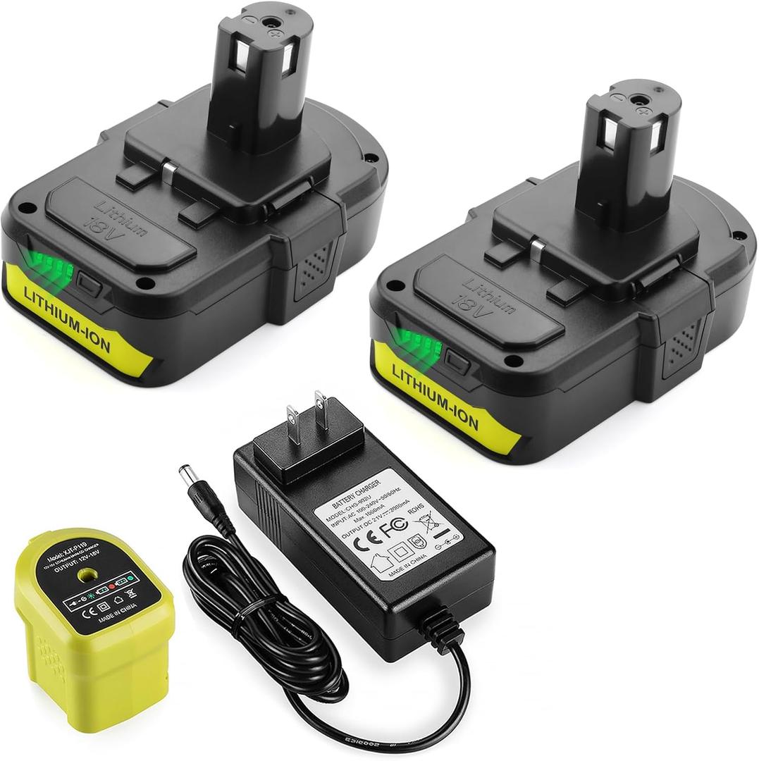 Powilling Upgraded 3.5Ah 2Packs P102 Replacement for Ryobi 18V Battery and P119 Charger Combo, 18 Volt Lithium ion Batteries for Ryobi One 18V Cordless Tools P108 P107 P105 P104 P103 P102