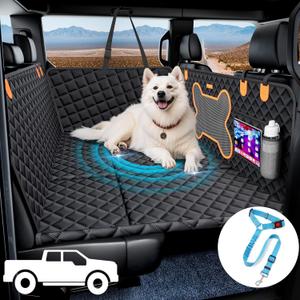 Dog Back Seat Extender for Truck, Hard Bottom Dog Car Seat Cover-Strong Support Waterproof Scratch-Proof Pet Hammock for Full Size F150/RAM1500/Silverado Crew Cab Pickup, Black (For Truck/Large SUV)