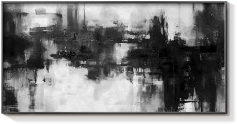 InSimSea Large Metal Framed Wall Art, Black and White Canvas Picture for Living Room, Ink Wash Painting, Abstract Print Decor, for Bedroom Home Office -【Prologue】-(40L x 20W)