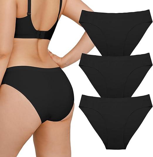 Popilush Seamless Underwear For Women No Show Cotton Hipster Bikini Breathable Comfortable Panties Soft Undies 3pack XL