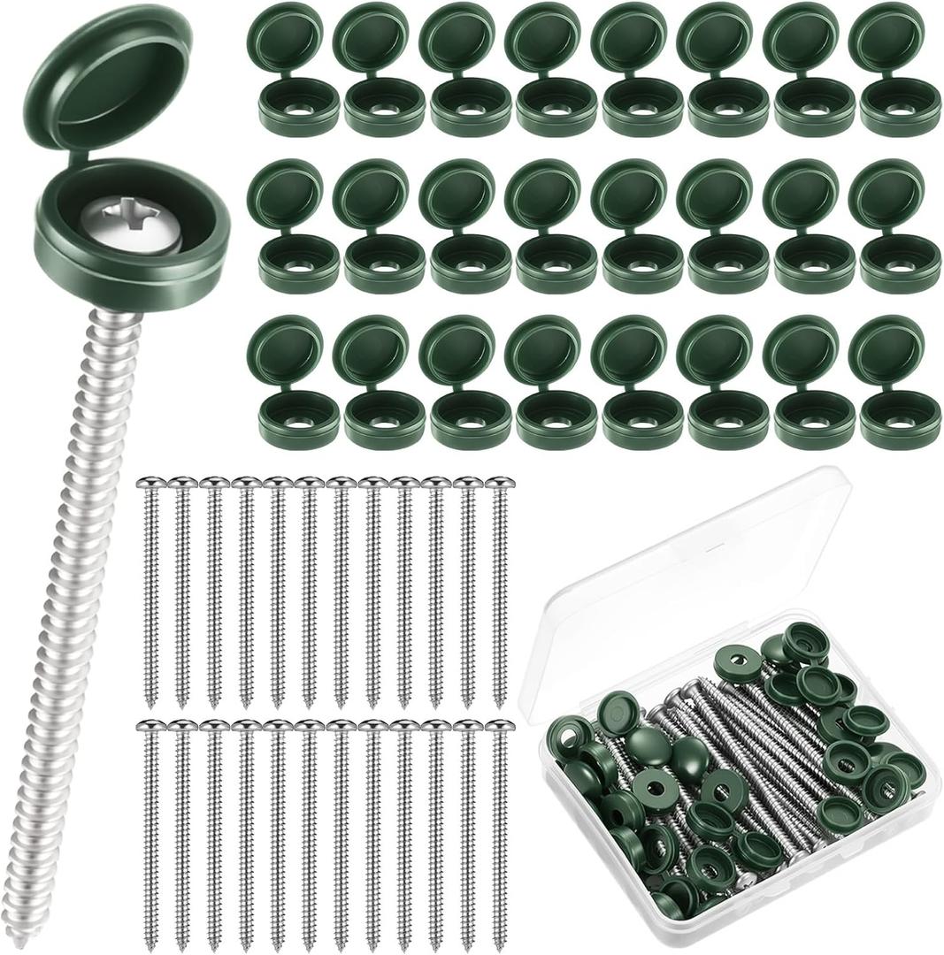 Zhengmy 24 Set 3 Inch Shutter Fasteners Shutter Pins Screws and Caps Bulk 304 Metal Stainless Steel Screws with Vinyl Caps for Outside Windows Hardware Railings Furniture (Green)
