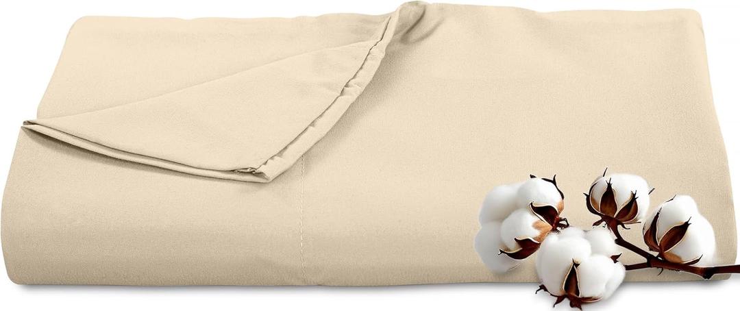 Royale Linens 300 Thread Count 100% Long Staple Combed Cotton Flat Sheet - Super Soft - Top Sheets - Twin Flat Sheet Sold Separately - Breathable, Cool & Crisp Percale Sheets Only (Twin, Cream)