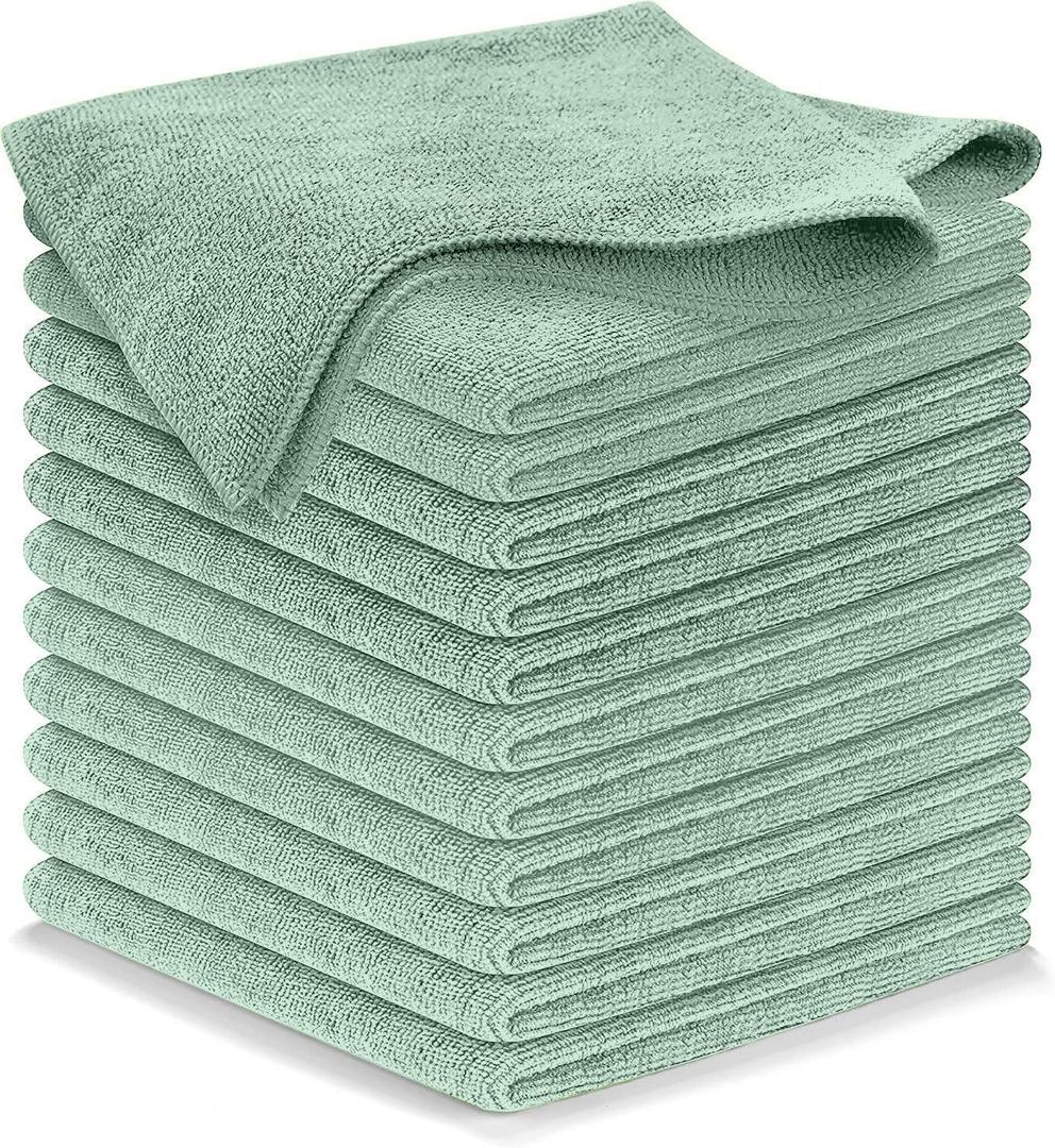USANOOKS Microfiber Cleaning Cloth - Sea Green - 12Pcs (12.5x12.5 inch) High Performance - 1200 Washes, Ultra Absorbent Car Towel Traps Grime & Liquid for Streak-Free Mirror Shine - car Washing Cloth